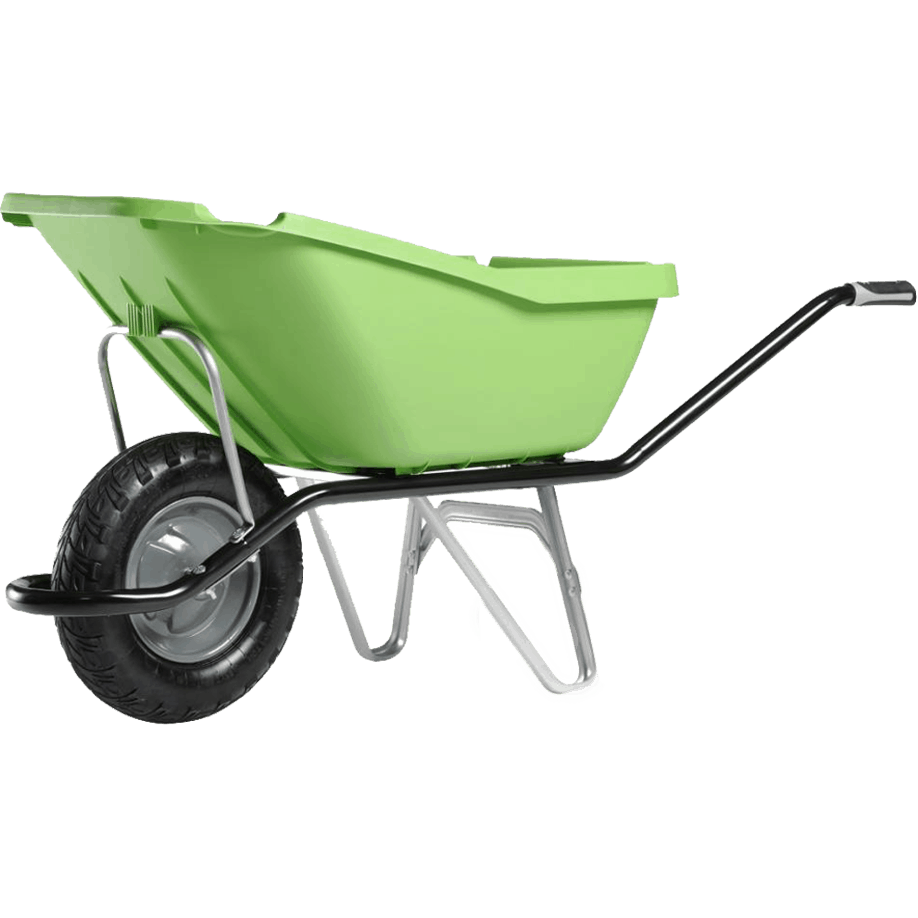 Строителна количка DJTR 110 CARGO PICK UP HM зелена - общ изглед: зелено полипропиленово корито, стоманена тръбна рамка, едно ходово колело.